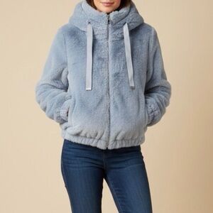 Philosophy Blue Faux Fur Oversized Cozy Bomber Jacket Size Small